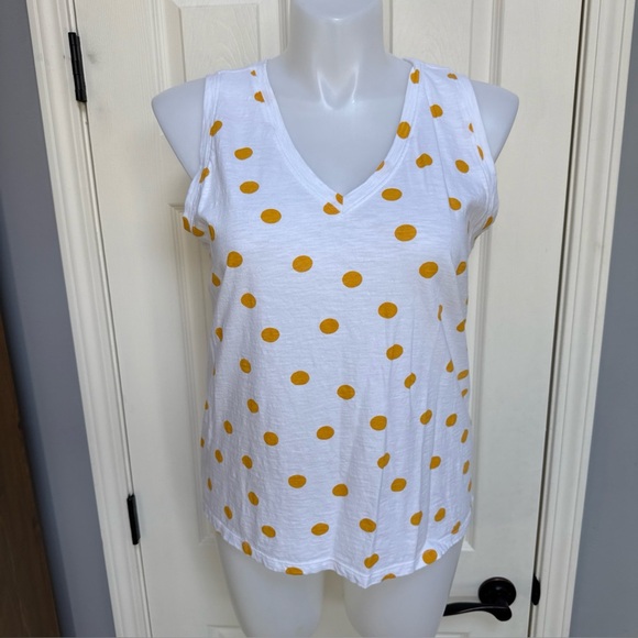 Ann Taylor LOFT Womens Tank Top White Yellow Polka Dot Cotton V neck sz XL - Picture 1 of 7